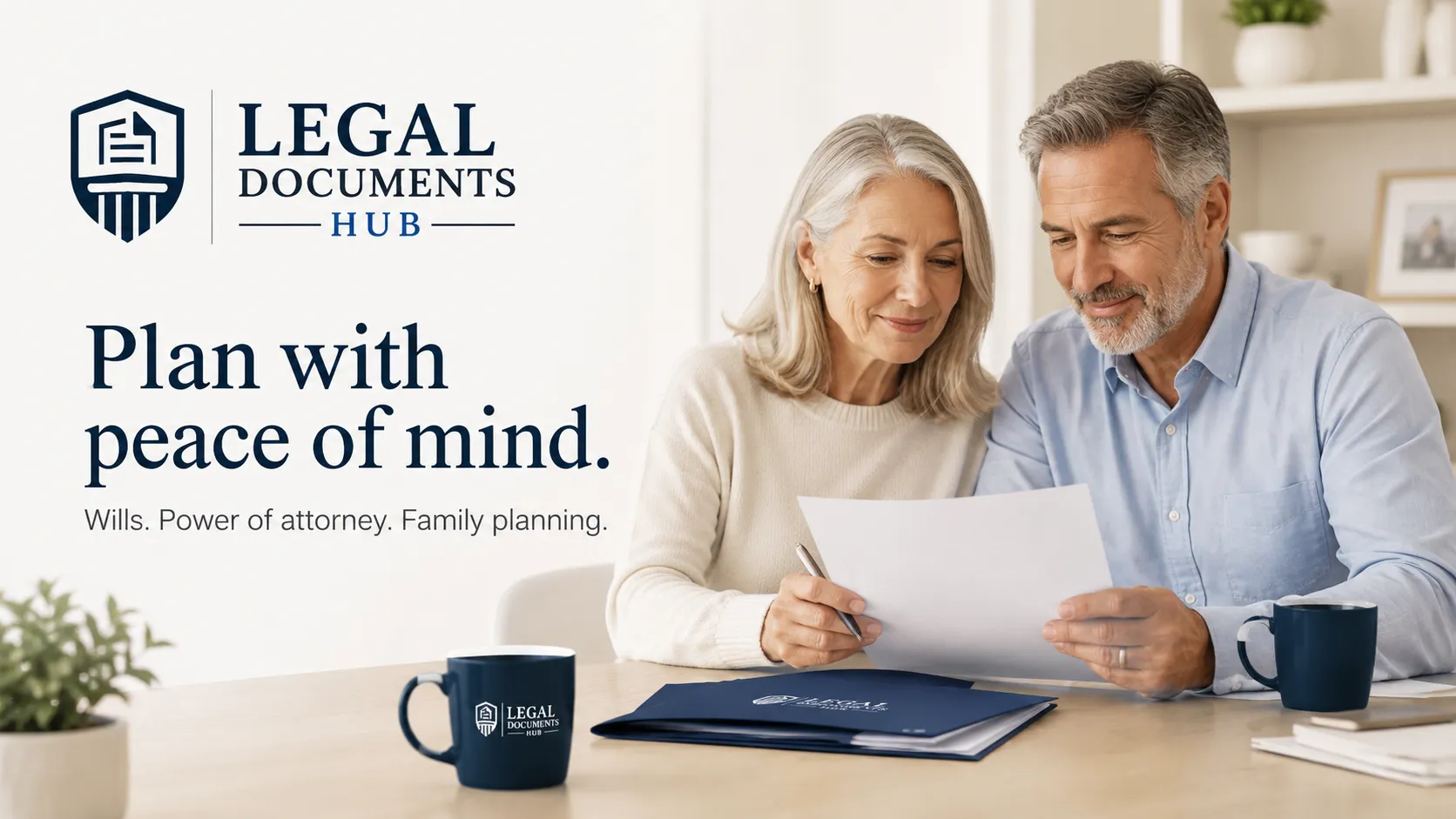 Senior couple working with an advisor on estate planning documents