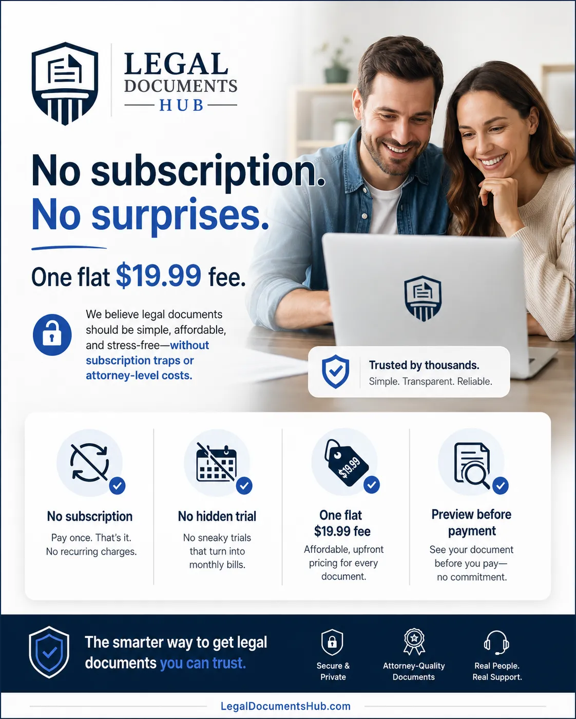 Flat-fee pricing, no subscription