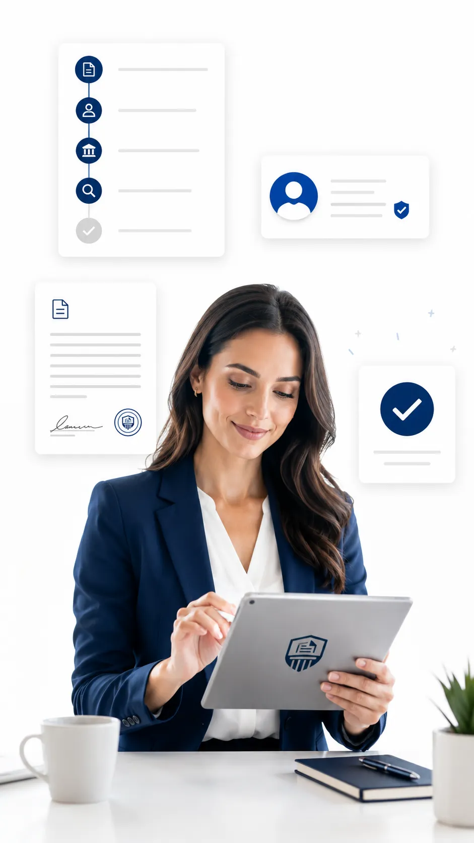 Freelance professional reviewing an independent contractor agreement on a tablet
